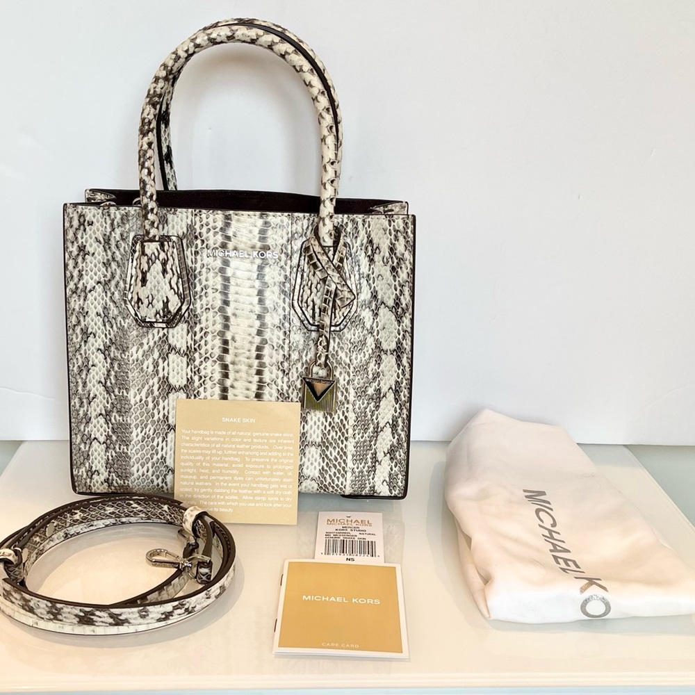 Flash⚡️Sale Michael Kors Mercer Snakeskin Top Handle/Crossbody+Free $175 Wallet